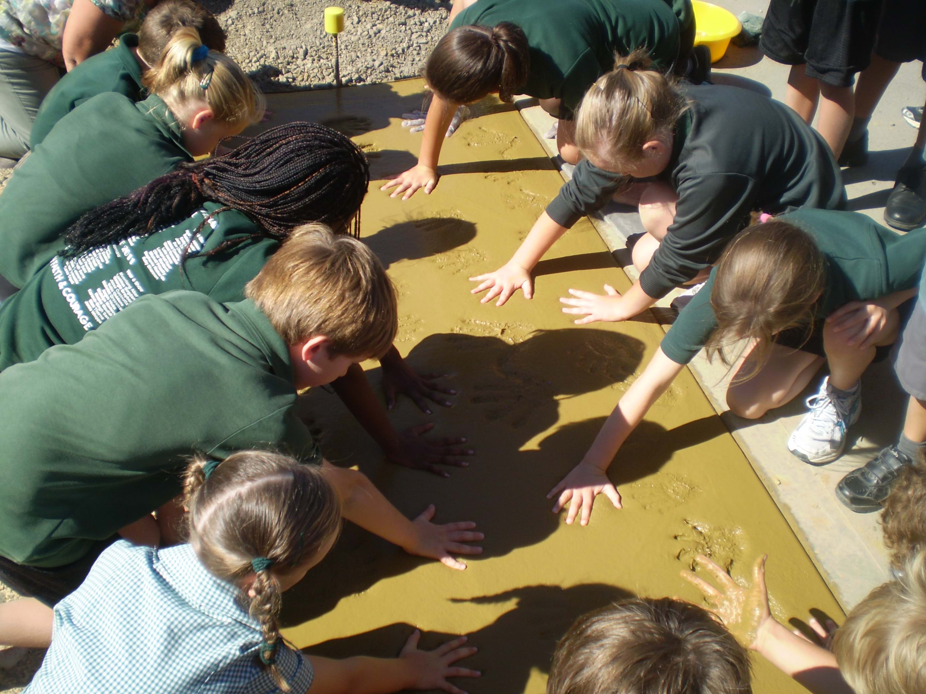 Kids Hand Printing Concrete